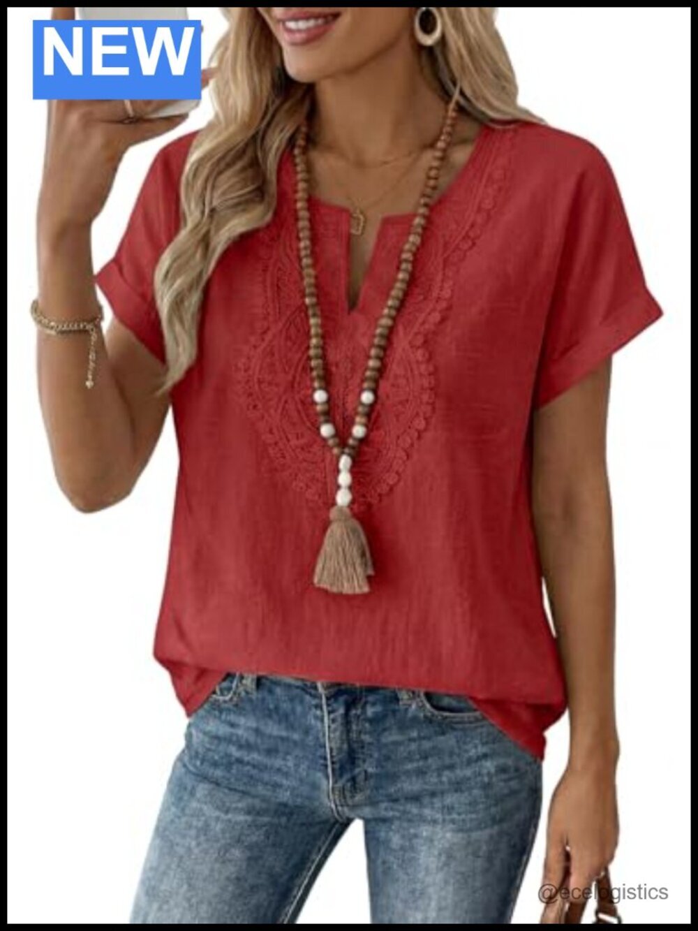 Crochet Lace V Neck Short Sleeve Blouse Boho Going Out Tee